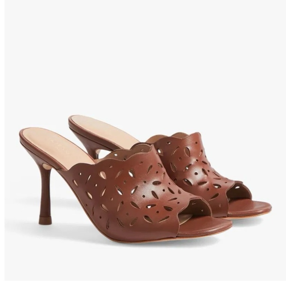 New LK Bennett Bro-cognac Abigail Perforated Leather Heeled Mules size 6.5